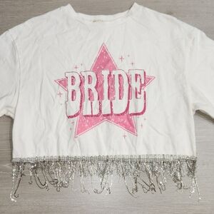 Baevely Bride Crop Top,Bling Rhinestone Fringe M,Nashville, Cowgirl Bachelorette
